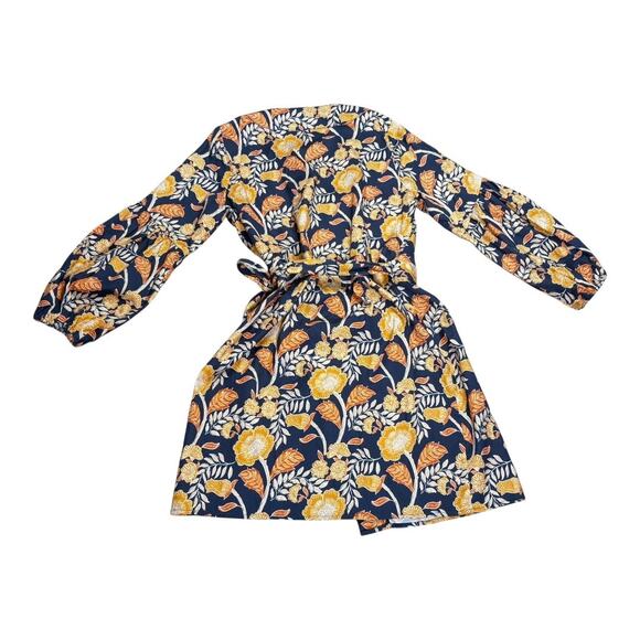 Faherty Seraphina Cotton Blend Navy Flral Wrap Dress Size Small - Picture 2 of 3